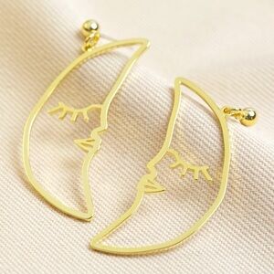 Sleeping Crescent Moon Face Drop Earrings
